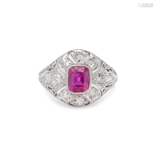 EDWARDIAN, UNHEATED BURMESE RUBY AND DIAMOND RING