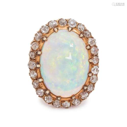 ANTIQUE, OPAL AND DIAMOND RING