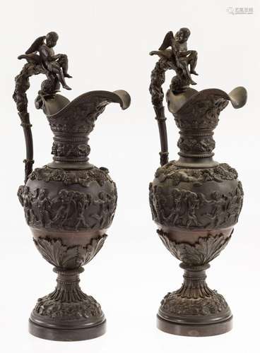 Pair of bronze jugs, 19th-20th century