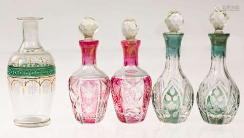Two pairs of bent and cut glass perfumers,early 20th century...