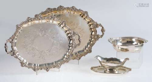 Two silver trays with sinuous eaves, 20th century