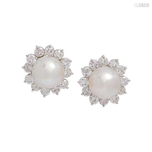 CULTURED SOUTH SEA PEARL AND DIAMOND EARCLIPS
