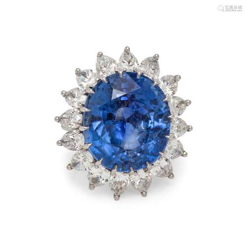 UNHEATED BURMESE SAPPHIRE AND DIAMOND RING