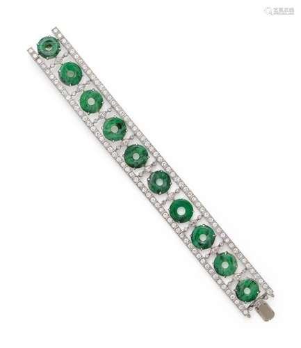 VINTAGE, JADE AND DIAMOND BRACELET