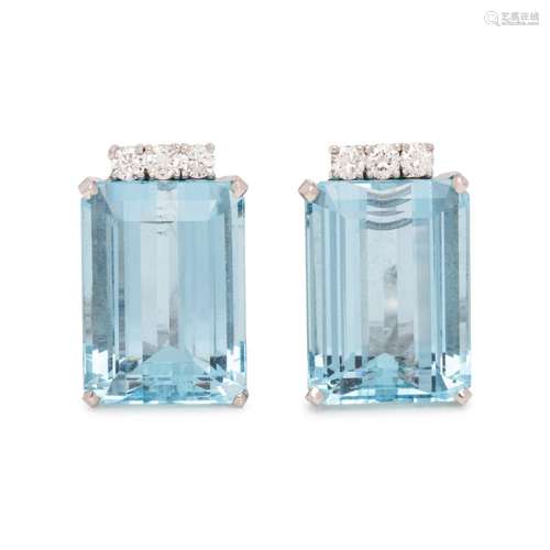 AQUAMARINE AND DIAMOND EARCLIPS