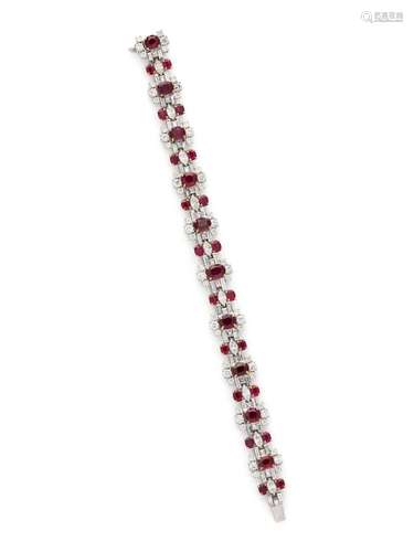 UNHEATED BURMESE RUBY AND DIAMOND BRACELET