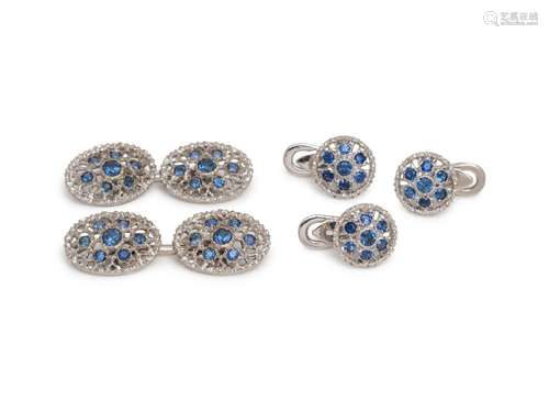 BUCCELLATI, WHITE GOLD AND SAPPHIRE DRESS SET