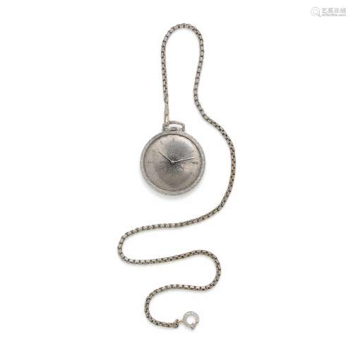BUCCELLATI, 18K WHITE GOLD OPEN FACE POCKET WATCH AND FOB CH...