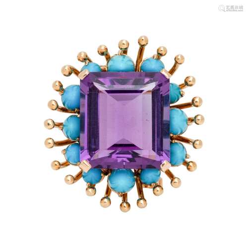 VERDURA, PARIS, AMETHYST AND TURQUOISE BROOCH