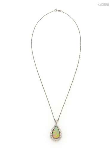 WHITE GOLD, OPAL AND DIAMOND NECKLACE