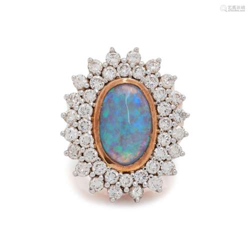 BLACK OPAL AND DIAMOND RING