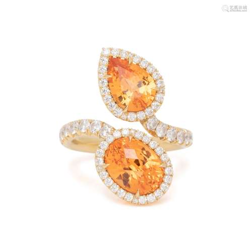 ORANGE GARNET AND DIAMOND RING