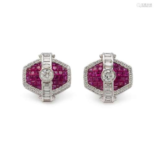 DIAMOND AND RUBY CUFFLINKS