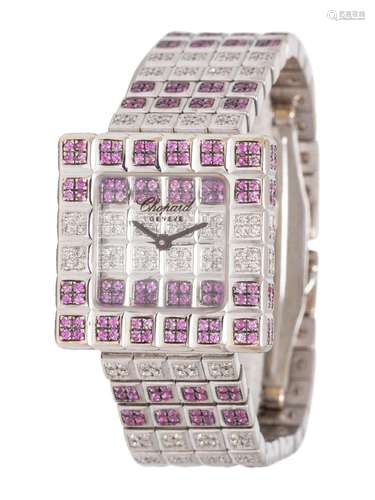 CHOPARD, 18K WHITE GOLD, PINK SAPPHIRE AND DIAMOND `ICE CUBE...