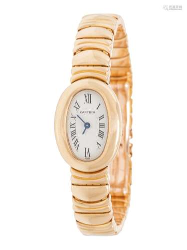 CARTIER, REF. 1960 18K YELLOW GOLD `BAIGNOIRE` WRISTWATCH