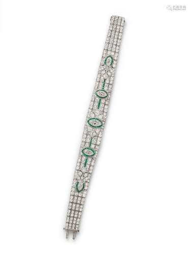 ART DECO, DIAMOND AND EMERALD BRACELET