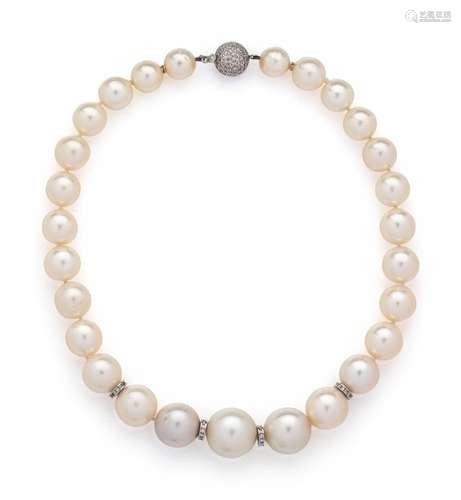 CULTURED SOUTH SEA PEARL AND DIAMOND NECKLACE