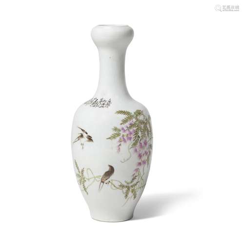 A 'BIRD AND WISTERIA' GARLIC-MOUTH VASE Signed Bi Botao (188...