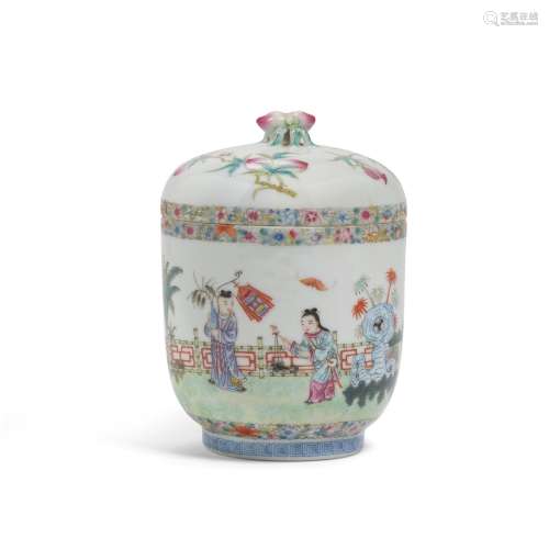 A FAMILLE-ROSE 'BOYS' CYLINDRICAL JAR AND COVER Lin Zhi Chen...