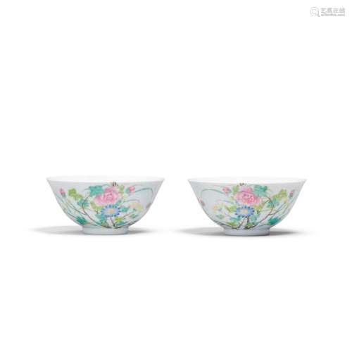 A PAIR OF FAMILLE-ROSE 'FLORAL' BOWLS Qianlong seal marks, R...
