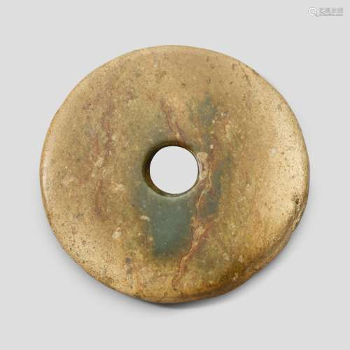 A GREEN JADE BI DISC Probably Western Zhou dynasty