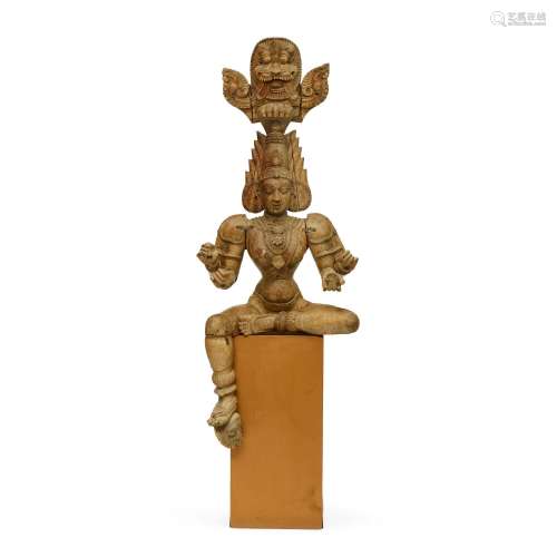 【W】A LARGE CARVED WOOD PROCESSIONAL FIGURE, BHUDRAKALI Tamil...