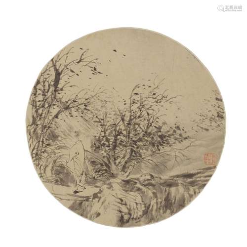 REN YI (1840-1895)   Landscape with Figure