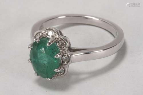 14ct White Gold, Emerald and Diamond Ring,
