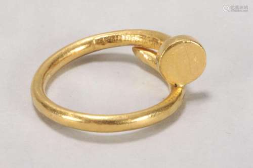 Unusual 23ct Gold `Nail` Ring,