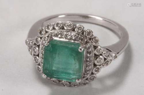 14ct White Gold, Emerald and Diamond Ring,