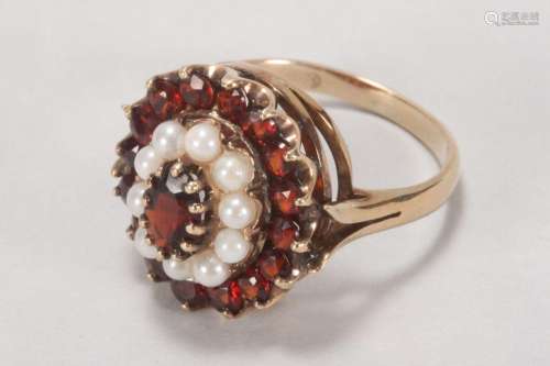 Australian 9ct Gold, Garnet and Seed Pearl Ring,