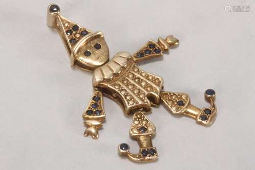 9ct Gold and Sapphire Jester Pendant,