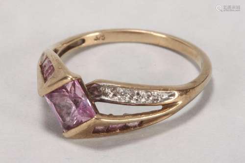 9ct Gold Pink Sapphire and Diamond Ring,