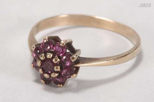 9ct Gold Garnet Floral Ring,