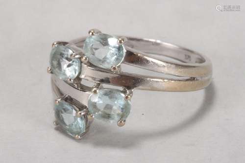 9ct White Gold and Blue Stone Ring,