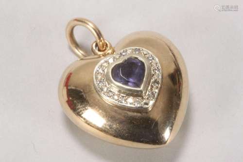 9ct Gold, Iolite and Diamond Heart Pendant,