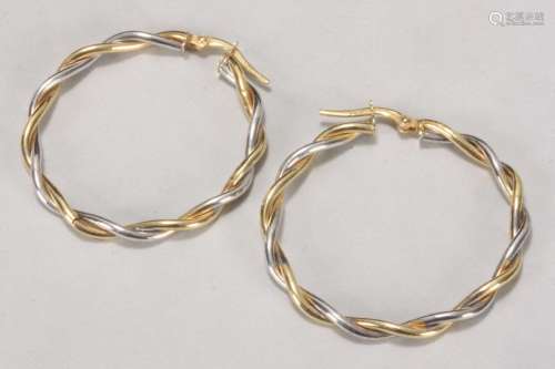 Italian Pair 9ct Duotone Gold Hoope Earrings,