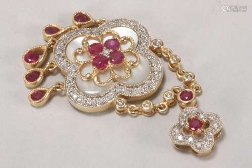 14ct Gold, Diamond and Ruby Pendant,