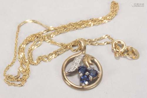 9ct Gold Gem Set Pendant and Chain,