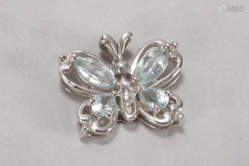 10ct White Gold and Blue Topaz Butterfly Pendant,