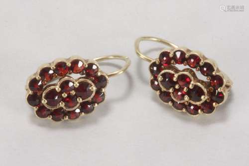 European 14ct Gold & Garnet Cluster Earrings,