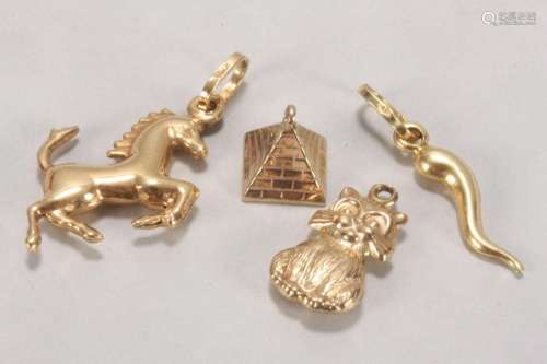 Four Gold Charm Pendants,