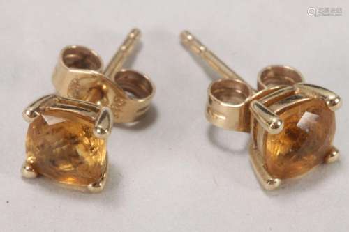 Pair of 9ct Gold Citrine Stud Earrings,