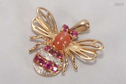 9ct Gold, Diamond and Ruby Bee Pendant,
