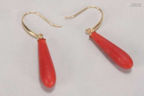 Pair of 18ct Gold and Coral Earrings,