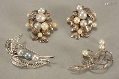 Pair of Earrings and Two Brooches,