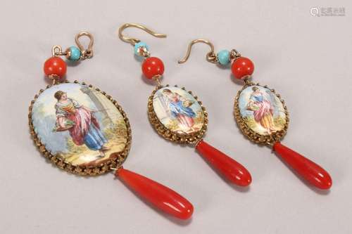 Coral and Turqouise Earrings/Pendant Suite,