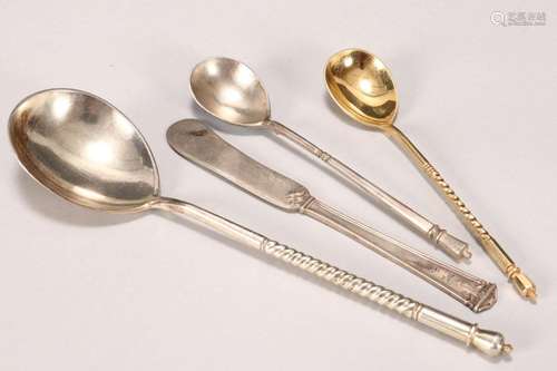 Three Russian 84 Silver Spoons,