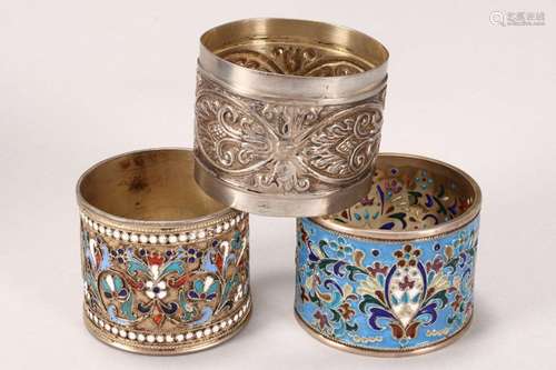 Three Russian Silver Napkin Rings,