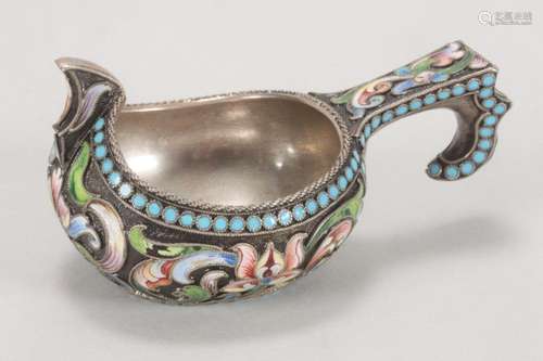 Russian Silver Enamel Kovsh,